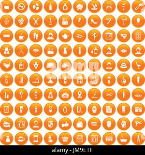 100 beauty salon icons set orange Stock Vector