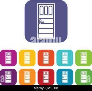 Wooden door with three glasses icons set Stock Vector