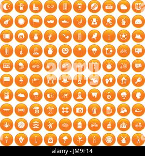 100 bicycle icons set orange Stock Vector