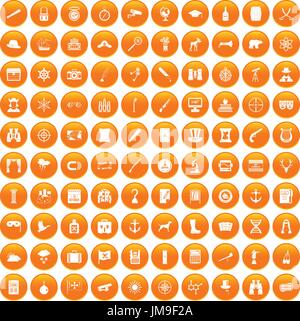 100 binoculars icons set orange Stock Vector