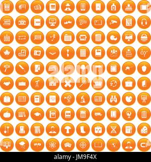 100 book icons set orange Stock Vector