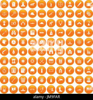 100 bullet icons set orange Stock Vector