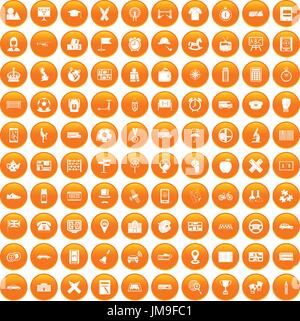 100 bus icons set orange Stock Vector