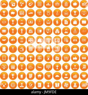 100 business icons set orange Stock Vector