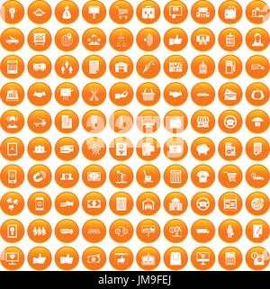 100 business icons set orange Stock Vector