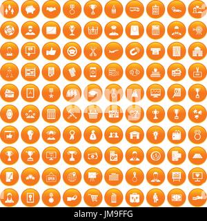 100 business career icons set orange Stock Vector
