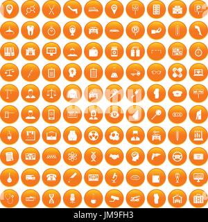 100 business day icons set orange Stock Vector