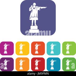 Columbus monument icons set Stock Vector