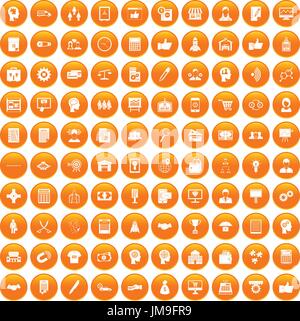 100 business strategy icons set orange Stock Vector