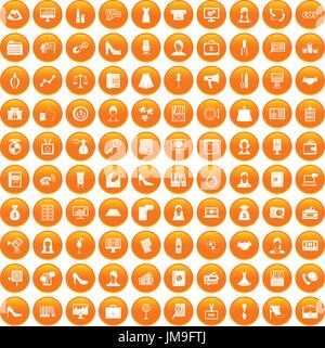 100 business woman icons set orange Stock Vector