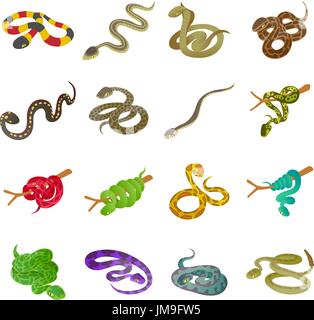 Snake icons set, isometric style Stock Vector