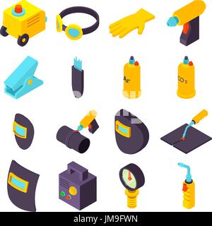 Welding tools icons set, isometric style Stock Vector