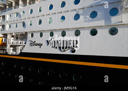 The Giant Disney Cruise Ship, Disney Wonder, Enters Vancouver Harbour At Sunrise. Stock Photo