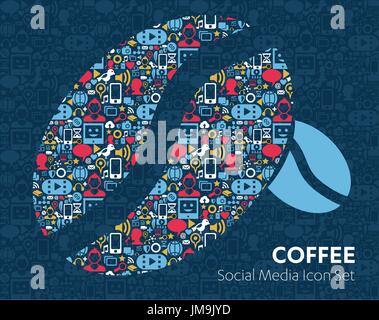 flat icons technology, social media, network, computer concept. background with objects. smiley face sale. Share, Comment, Twitter, YouTube, WhatsApp, Stock Vector