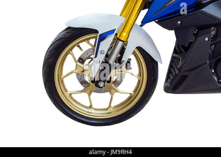 Wheel of motorcycle. Isolated on white background with copy space Stock Photo