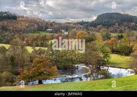 Horseshoe Falls weir and feeder source for the Llangollen Canal on the River Dee north-west of Llangollen Denbighshire North Wales UK November 52954 Stock Photo