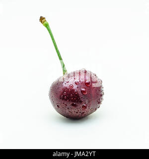 One wet cherry berries isolated on white background Stock Photo