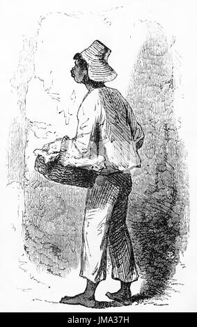 Old illustration of a young boy labourer in Rio de Janeiro. Created by Riou after Biard, published on Le Tour du Monde, Paris, 1861. Stock Photo