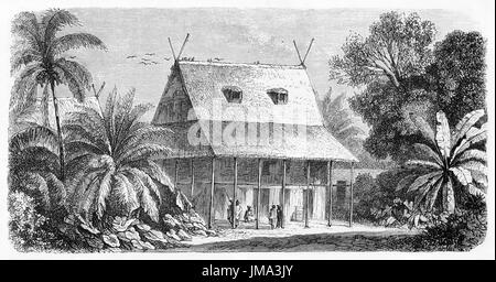 Old illustration of an house in Madagascar. Created by Bérard, published on Le Tour du Monde, Paris, 1861 Stock Photo