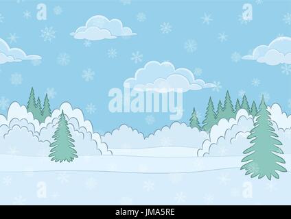Landscape, Winter Forest, Seamless Stock Vector