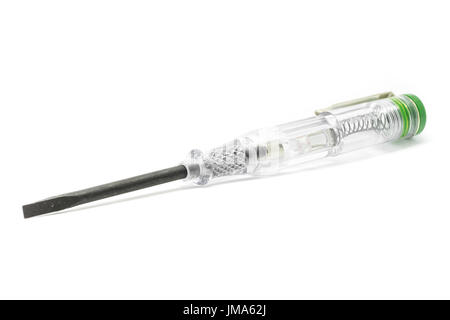 Screwdriver with tester isolated on a white background. Tool to check electric voltage. Stock Photo