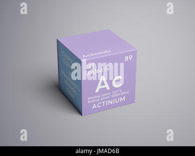 Actinium. Actinoids. Chemical Element of Mendeleev's Periodic Table. Actinium in square cube creative concept. Stock Photo
