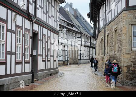 Fludded historical old town of Goslar, Germany, city of Goslar, 26. July 2017. Continuous rains have led to the flooding of several towns in southern Lower Saxony. Photo: Frank May | usage worldwide Stock Photo