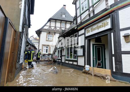 Fludded historical old town of Goslar, Germany, city of Goslar, 26. July 2017. Continuous rains have led to the flooding of several towns in southern Lower Saxony. Photo: Frank May | usage worldwide Stock Photo