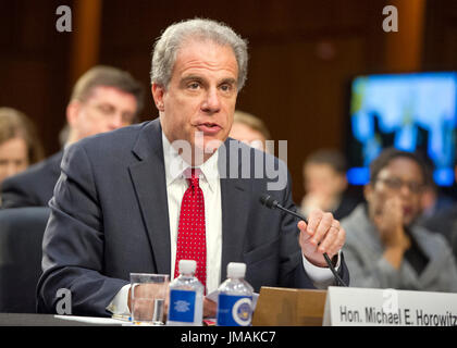 Washington DC, USA. 26th July, 2017. Michael Horowitz, Inspector General, United States Department Of Justice, appears to testify before the US Senate Committee on the Judiciary oversight hearing to examine the Foreign Agents Registration Act (FARA) and attempts to influence US elections, focusing on lessons learned from current and prior administrations on Capitol Hill in Washington, DC on Wednesday, July 26, 2017. Credit: MediaPunch Inc/Alamy Live News Stock Photo