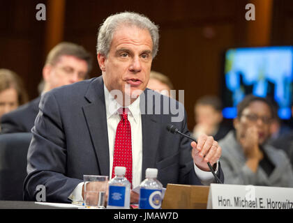 Washington, Us. 26th July, 2017. Michael Horowitz, Inspector General, United States Department Of Justice, appears to testify before the US Senate Committee on the Judiciary oversight hearing to examine the Foreign Agents Registration Act (FARA) and attempts to influence US elections, focusing on lessons learned from current and prior administrations on Capitol Hill in Washington, DC on Wednesday, July 26, 2017. Credit: Ron Sachs/CNP - NO WIRE SERVICE - Photo: Ron Sachs/Consolidated/dpa/Alamy Live News Stock Photo