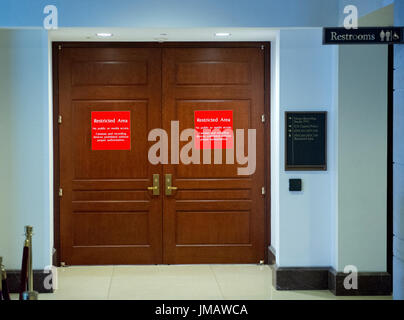 Washington, Us. 25th July, 2017. Doors leading to the restricted area where Trump senior advisor Jared Kushner and many other witnesses have given closed-door testimony before the US House Select Committee on Intelligence in the United States Capitol in Washington, DC on Tuesday, July 25, 2017. Credit: Ron Sachs/CNP (RESTRICTION: NO New York or New Jersey Newspapers or newspapers within a 75 mile radius of New York City) - NO WIRE SERVICE - Photo: Ron Sachs/Consolidated/dpa/Alamy Live News Stock Photo
