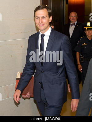 Washington, Us. 25th July, 2017. Trump senior advisor Jared Kushner arrives to give testimony before the US House Select Committee on Intelligence on his role meeting the Russians in relation to the 2016 US Presidential election on Capitol Hill in Washington, DC on Tuesday, July 25, 2017. Credit: Ron Sachs/CNP (RESTRICTION: NO New York or New Jersey Newspapers or newspapers within a 75 mile radius of New York City) - NO WIRE SERVICE - Photo: Ron Sachs/Consolidated/dpa/Alamy Live News Stock Photo