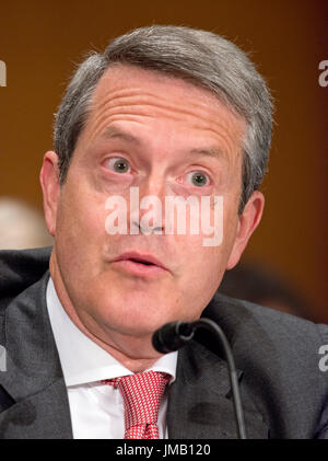 Washington DC, USA. 27th July, 2017. Randal Quarles, founder and head of The Cynosure Group, a private investment firm, testifies before the United States Senate Committee on Banking, Housing, and Urban Affairs on his nomination to be a Member of the Board of Governors of the Federal Reserve System, to be a Member of the Board of Governors of the Federal Reserve System (Reappointment), and to be Vice Chairman for Supervision of the Board of Governors of the Federal Reserve System. Credit: MediaPunch Inc/Alamy Live News Stock Photo