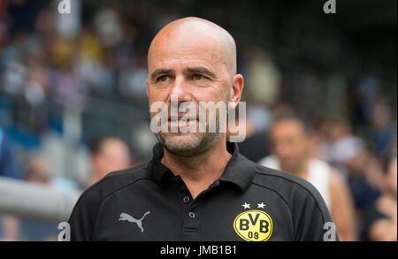 FILE - A file picture dated 22 July 2017 shows Dortmund coach Peter Bosz at the friendly match between VfL Bochum and Borussia Dortmund at the Vonovia Ruhrstadion in Bochum, Germany. Photo: Guido Kirchner/dpa Stock Photo