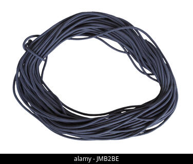 Roll of black synthetic rope photographed from above isolated on white background Stock Photo