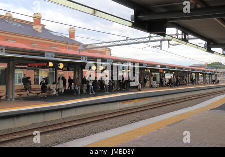 People travel at Roma street train station in Brisbane Australia. Stock Photo