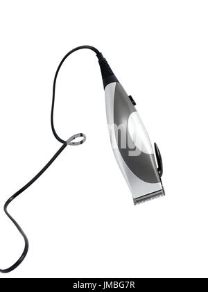 Modern electric hair clipper with cable on white background. Clipping path is included Stock Photo