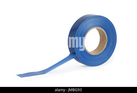 A roll of ordinary blue insulation tape on white background. Isolated with clipping path Stock Photo