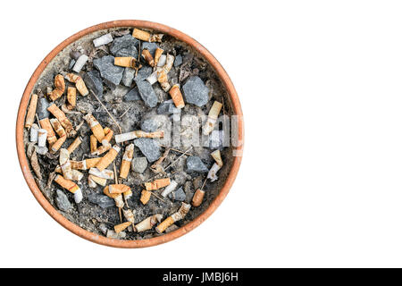 Ashtray of cigarette made of terra cotta. Isolated on white background with copy space Stock Photo