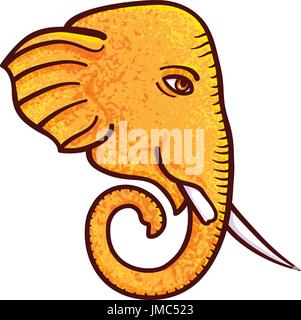 Ganesh Chaturthi, vector illustration for Hindu festival. Elephant head with one tusk broken, symbol of Hindu God Ganesh. Isolated on white Stock Vector