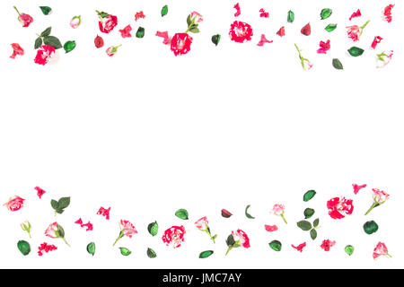 Flowers composition. Frame made of fresh roses and dried flowers. Flat lay, top view Stock Photo
