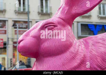 Giant Pink Rabbit - Vienna, Austria Stock Photo