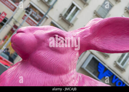 Giant Pink Rabbit - Vienna, Austria Stock Photo