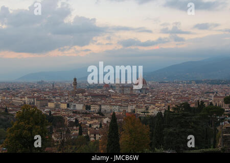The view of Florence at sunset from Basilica San Miniato al Monte. Tuscany. Italy.