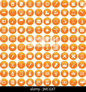 100 calculator icons set orange Stock Vector