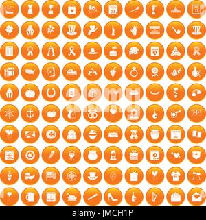 100 calendar icons set orange Stock Vector