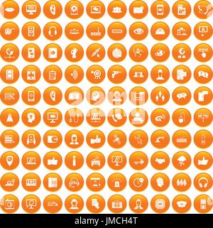 100 call center icons set orange Stock Vector