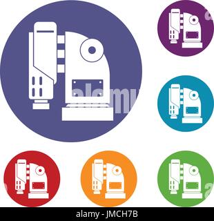 Pneumatic hammer machine icons set Stock Vector
