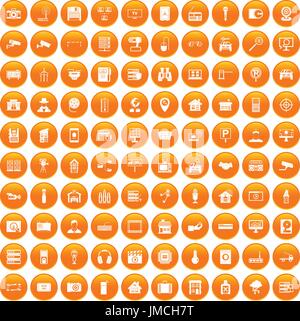 100 camera icons set orange Stock Vector