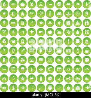 100 autumn holidays icons set green Stock Vector